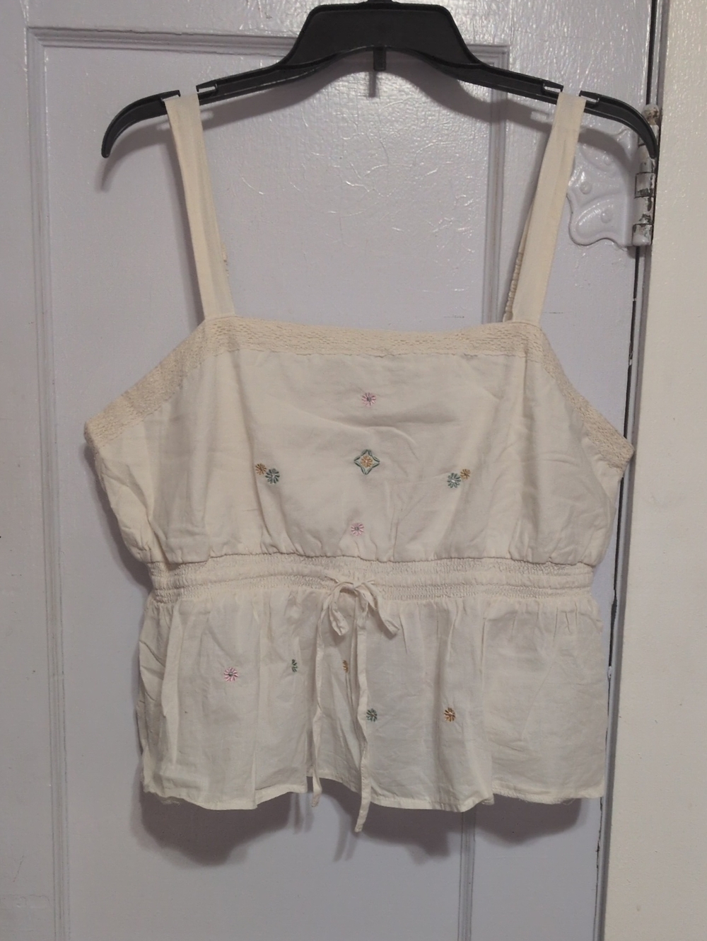Celebrity Pink Cream Tank with Pink Floral Embroidery